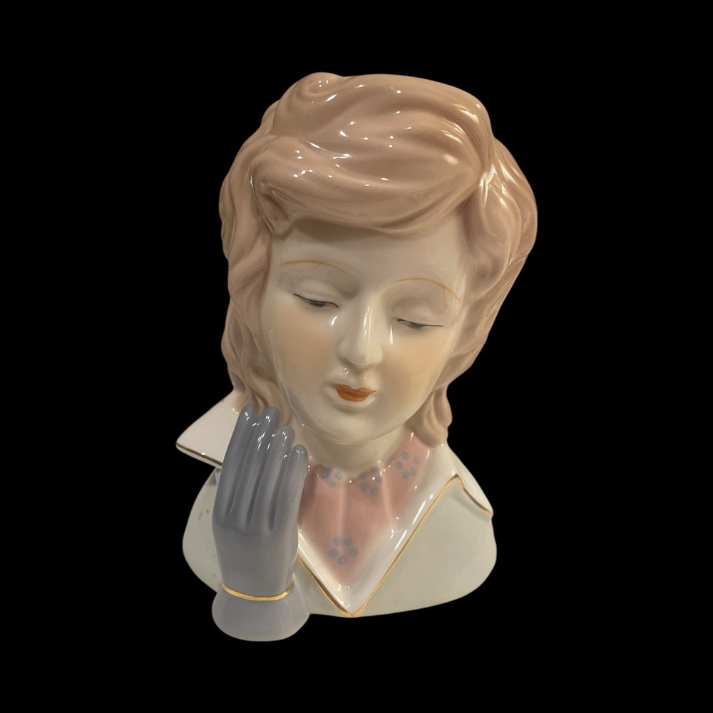 Elegant Ceramic Lady Head Vase with Gray Glove